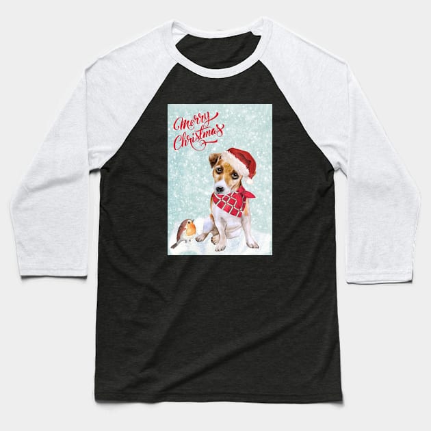 Jack Russell Terrier Merry Christmas Santa Dog Baseball T-Shirt by Puppy Eyes